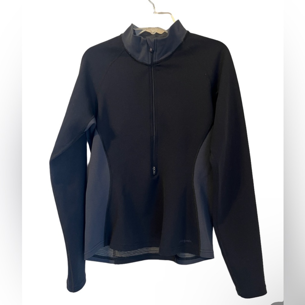 Patagonia Vtg Axuwool Baselayer Top Women’s M Black/gray Poly/wool USA Half Zip